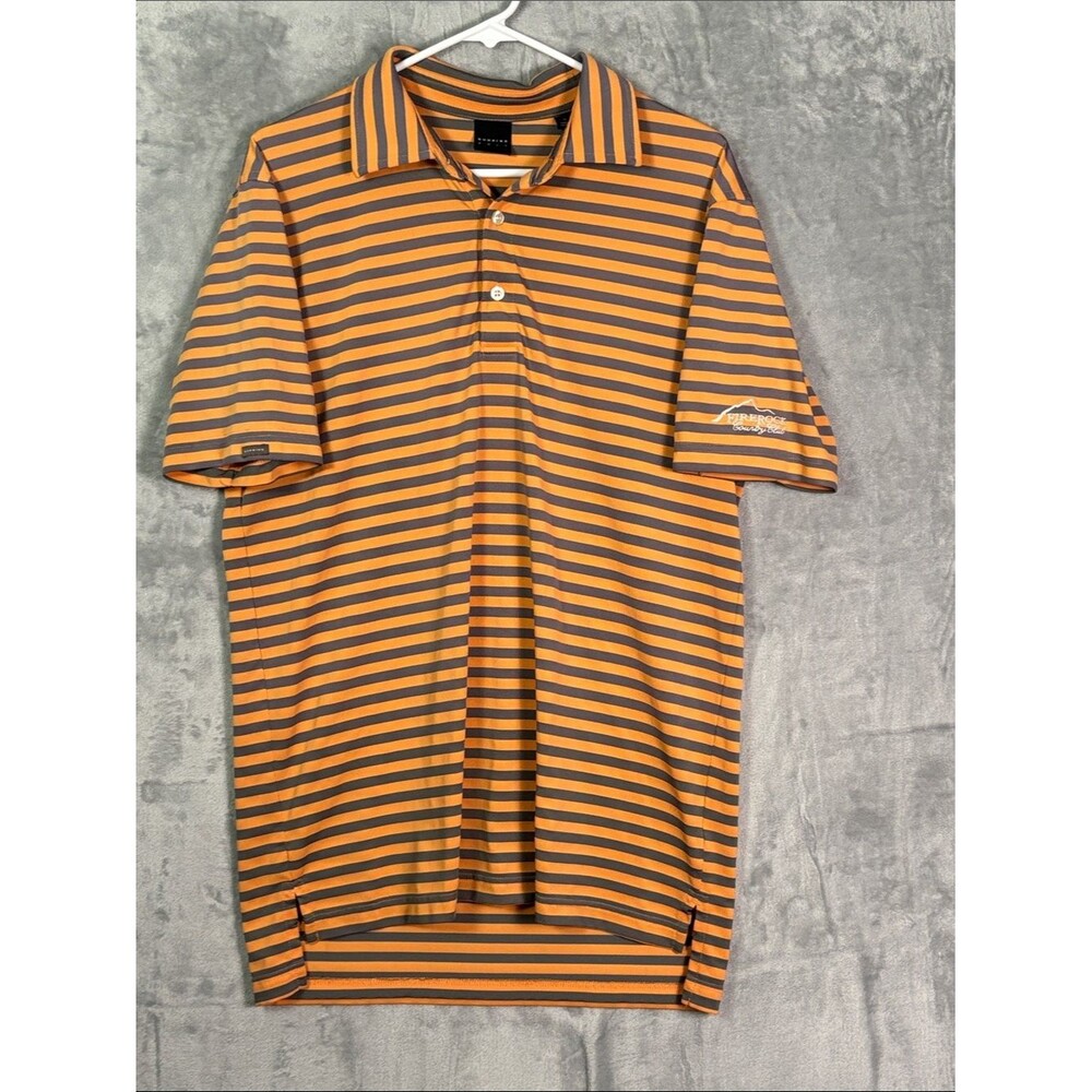 Dunning Golf Orange Gray Striped Short Sleeve Polo Shirt Size Medium